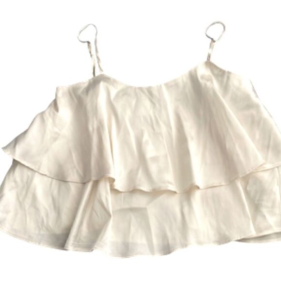 Silky camisole spaghetti adj strap cream 2 tiered top - Picture 6 of 9
